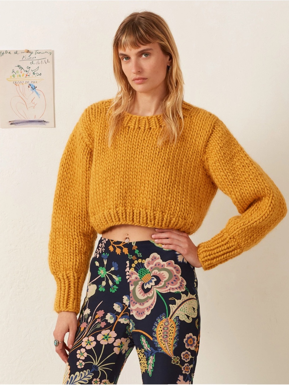 ALIX OF BOHEMIA Cropped Chunky Knit Sweater in Mustard